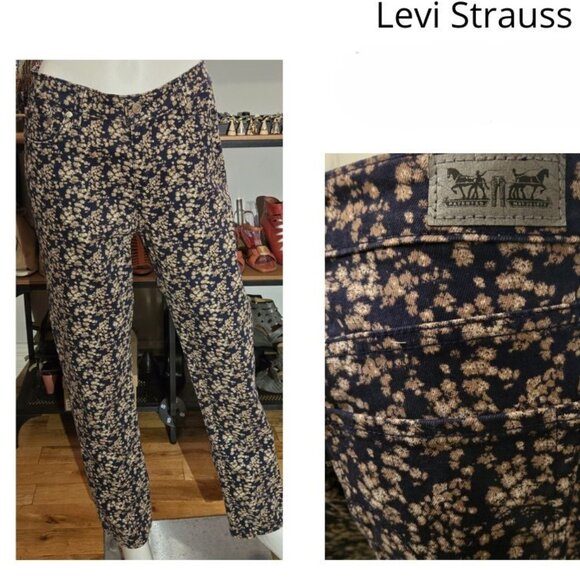 Blue printed straight leg Jeans - Picture 1 of 8